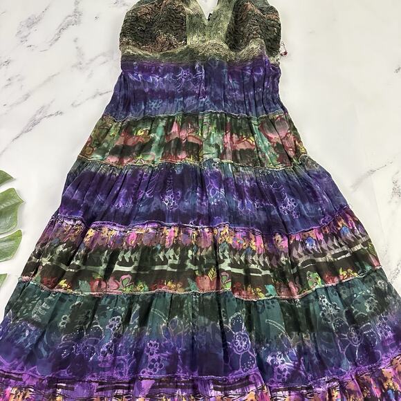 Kaaku Womens Vintage 90s Boho Festival Midi Dress Size M Purple Green Tie Dye - Picture 3 of 12